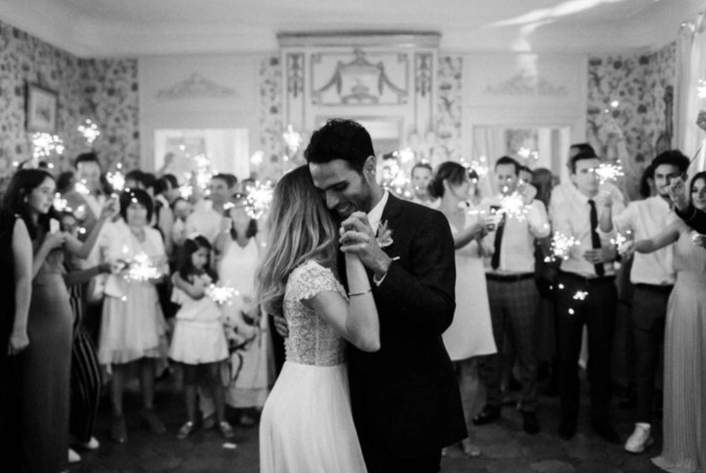 The first dance in the salon, under the guests' sparklers