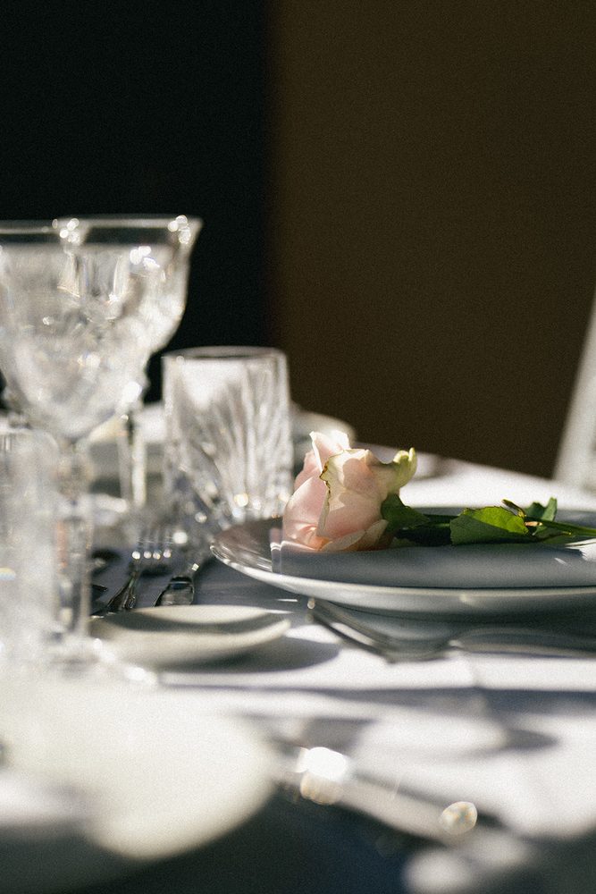 A rose laid on a plate